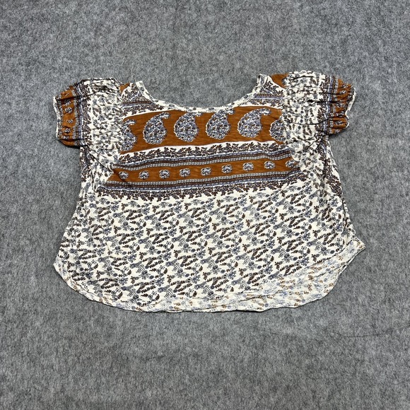 Free People Tops - Free People Blouse Womens S Beige Floral Scoop Neck Tunic Top Boho Peasant